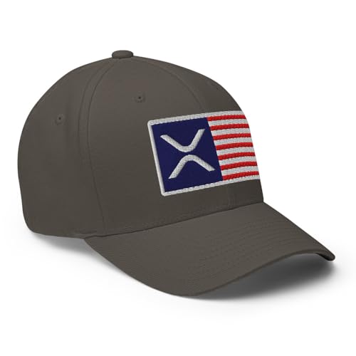 FX XRP USA Flag Crypto Fitted Hat Embroidered Curved Bill Mid Crown Closed-Back Structured Twill Cap - Image 6