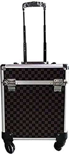 Image of Adson Multifunctional Professional Beauty Makeup Artist Rolling Cosmetic Aluminium Vanity Trolley Beauty Train case Makeup Cosmetic Trolley Hairstylist Travel Organizer (Carbon channal Diamond Black)