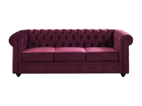 Vente-unique-Couchgarnitur 3+1 - Samt - Pflaumenfarben - Chesterfield – Bild 5
