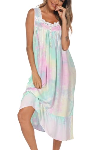 Image of AVIIER Cotton Nightgowns for Women Sleeveless House Dress Ladies Long Nightdress with Pockets S-XXL
