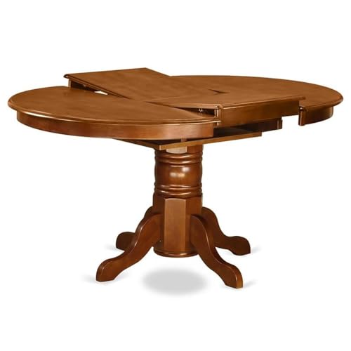 East West Furniture AVT-SBR-TP Avon Kitchen Dining Table - an Oval Wooden Table Top with Butterfly Leaf & Pedestal Base, 42x60 Inch, Saddle Brown