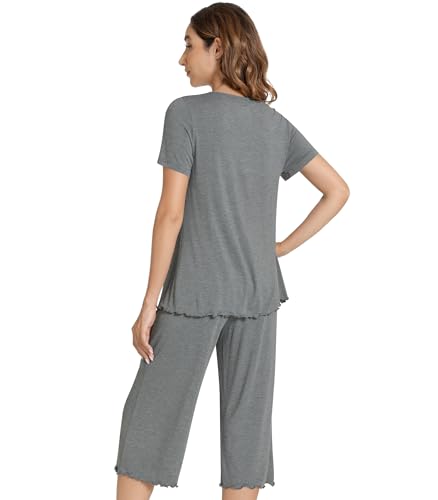 Image of NACHILA Women's Pajama Sets Cooling Bamboo Viscose V-Neck Top & Capri Pants | Lightweight, Breathable, Moisture-Wicking, Buttery Soft, Ideal for Hot Sleepers, Night Sweats and Hot Flashes, Sleep & Lounge
