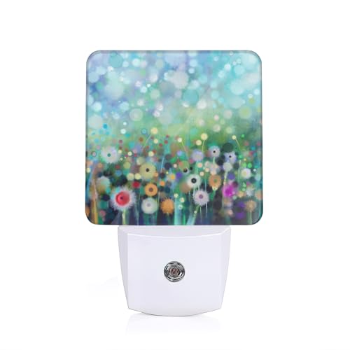 Image of Abstract Watercolor Flower Night Light with Dusk to Dawn Light Sensors, Plug-in Wall Led Night Lights, Energy Efficient Lamp for Bedroom /Bathroom /Kitchen /Hallway /Stairs