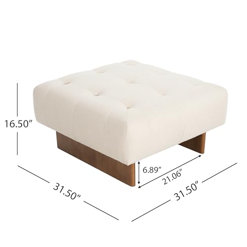 Image of Christopher Knight Home Yvone Modern Upholstered Ottoman Coffee Table, Wooden Square Ottoman Foot Rest, Multipurpose Foot Stools Ottoman, Comfy Living Room Sofa Extra Seat, Beige+Brown