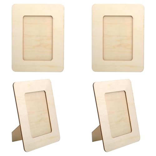 KQDRAVINE 4 cadres photo en bois rectangulaires en bois Set de DIY en bois naturel Cadres photo pour enfants À remplir photo en Pour présentoir de table et...