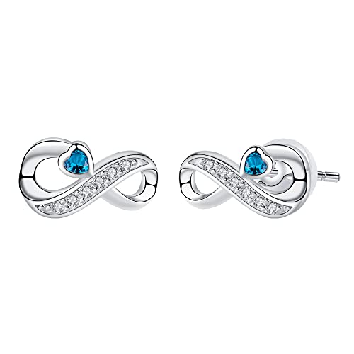 Arrebol Unendlichkeit Ohrringe Damen 925 Sterling Silber Infinity Ohrstecker mit Blau Herz Zirkonia Ohrschmuck Für Frauen Mädchen mit Geschenkbox