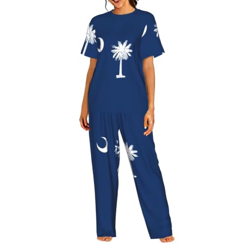 Pyjama femme motif drapeau de la Caroline du Sud ensemble haut manches courtes et pantalon long