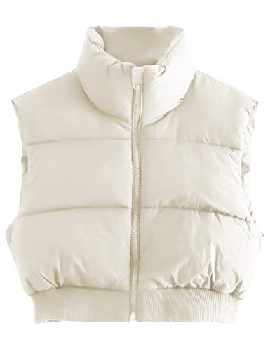 Gihuo Women's Cropped Puffer Vest Sleeveless Puffer Jacket Padded Gilet Outerwear Winter Full Zip Lightweight Coat