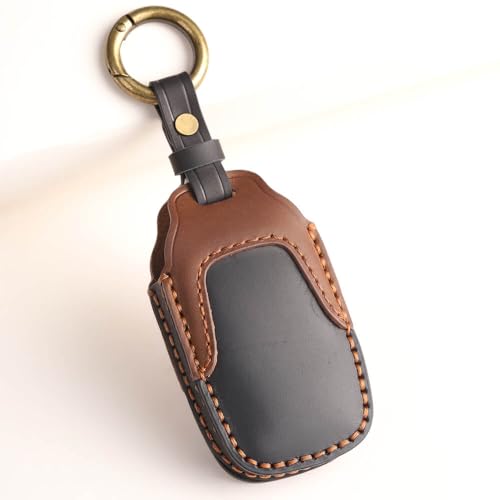Image of Keyzone Dual Leather Key Cover for Toyota Fortuner, Legender, Land Cruiser, Innova HyCross 3 Button Smart Key (Black-Brown)