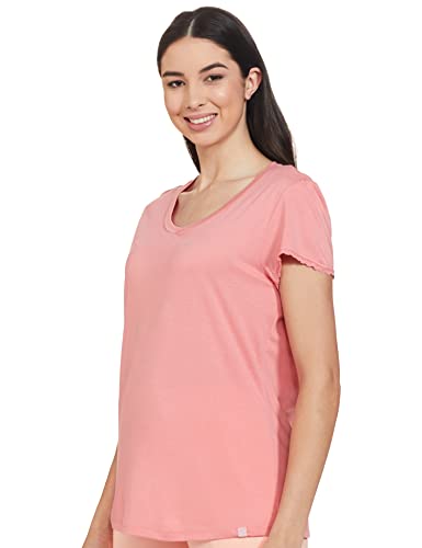 Jockey RX12 Women's Micro Modal Cotton Relaxed Fit Solid V Neck Half Sleeve T-Shirt with Lace Trim On Sleeves