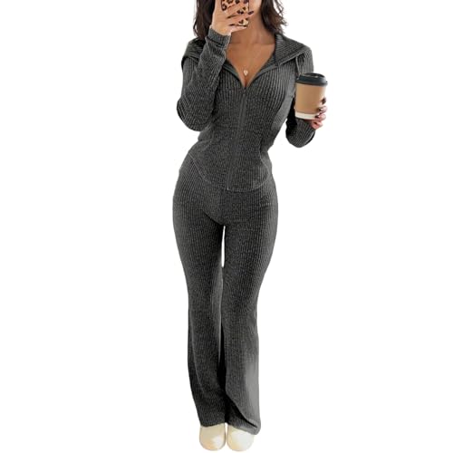 Survêtement tricot côtelé haut de gamme ensemble deux pièces femme veste zippée coupe ajustée