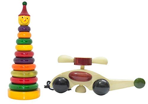 YAMKAY Wooden Toddler Toy Collection - Helicopter and Stacking Ring Set - Combo Pack of 2 (B08MLLFZKW) Amazon Price History, Amazon Price Tracker