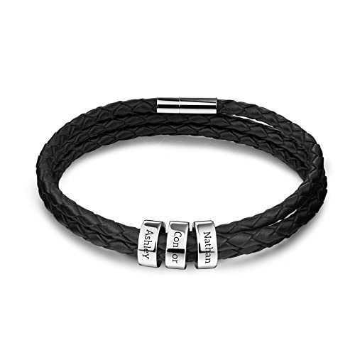 OTXIXTO Bracciale in Pelle da Uomo con Personalizzato Anelli di Nome...