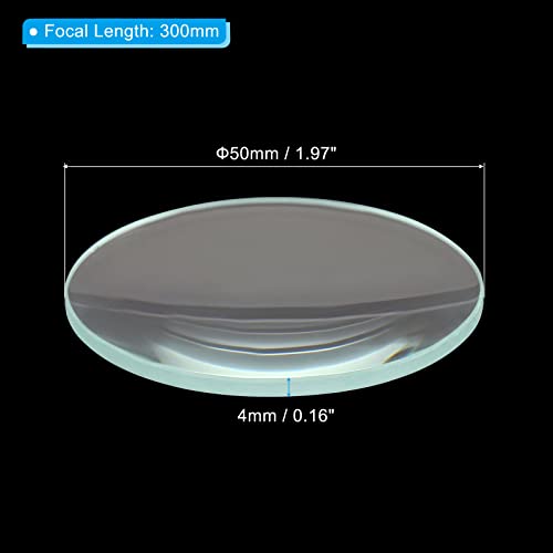 PATIKIL 300mm Fokus Länge Doppel Konvex Objektiv 50mm Durchmesser 4mm Höhe Glas Optisch Polierte Runde Kanten Objektiv für Physikalische Experimente Klar