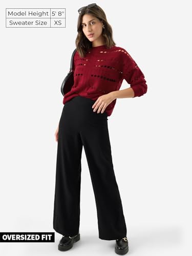 Image of The Souled Store Solid Women's Oversized Knit Sweaters Ladies' Baggy Loose Fit Pullover for Women Relaxed Slouchy Extra