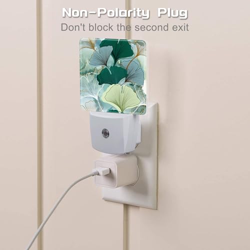 Image of Green Gold Ginkgo Leaves Night Light for Kids,Abstract Botanical Leaves Night Light Plug in with Dusk to Dawn Sensor,0.5w Energy Saving Nightlight for Hallway Stairway Kitchen Bedroom