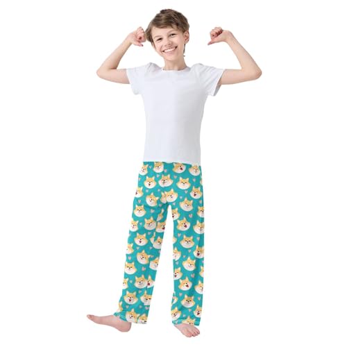Corgi Dog with Love Boys Long Pants Soft Trousers Elastic Waist Kids Lounge Bottoms with Pockets S-XL2