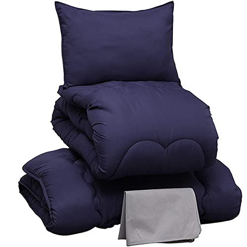 アイリスプラザ 布団 セット 洗えて清潔 放湿性 蒸れにくい 丸洗い ホコリ出にくい 軽量 通年使える なめらかな肌触り お子様にも 低ホルムアルデヒド 収納袋付 シングル ネイビー