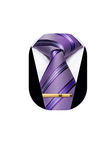 YourTies Men's Neckties Striped Tie and Plaid Neckties for Men Woven Silk Tie Gold Tie Clip Set