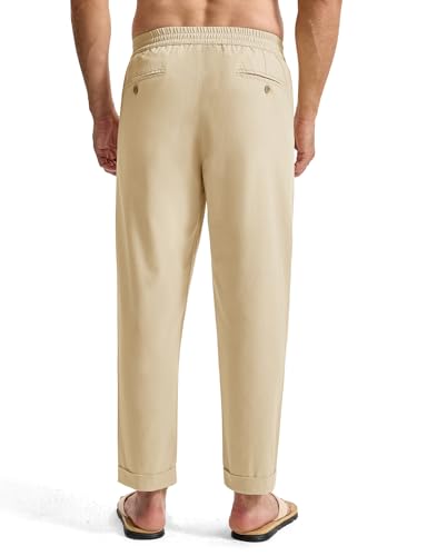 Rdruko Men's Lightweight Casual Pants Slim Fit Cotton Linen Pants Elastic Waist Summer Beach Pants with Pockets2