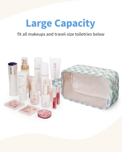Narwey Clear Toiletry Bags for Traveling Women Men, Clear Travel Bags for Toiletries Makeup Bag Cosmetic Bag with Zipper, Make Up Organizer, Skincare Bag (Mint Green Checkerboard)2