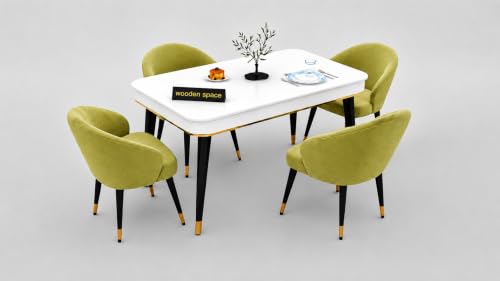 Image of WOODEN SPACE Majestic 4 Seater Wooden Dining Table Set | Urban Marble Top Dining Table with Chairs for Dining Room & Kitchen (Modern Classic Light Green) (54 x 36 x 30 inch)