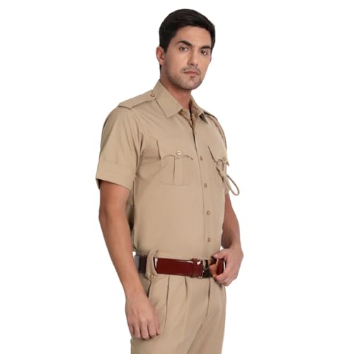 uniformer Khaki Police Half Sleeves Shirt for Men | Men's Durable & Comfortable Uniform | Breathable & Lightweight | Ideal for Police | Easy to Maintain