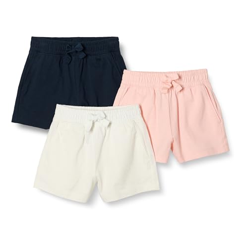 Amazon Essentials Pantalón Corto sin Cierre Niña, Pack de 3, Azul Marino/Marfil/Rosa, 8 años