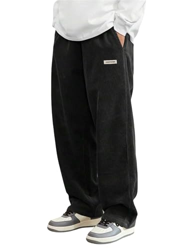 Mens Corduroy Pants Fashion Loose Fit Wide Leg Pants Vintage Casual Sports Corduroy Fabric Logo Embroidered Trousers