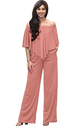 KOH KOH Plus Size Womens Long Pant Suit Pockets Sexy Off Shoulder Strapless Summer Cocktail Dressy One Piece Jumpsuit Jumpsuits Romper Rompers Playsuit Tall Outfit, Cinnamon Rose Pink 4XL 26-28