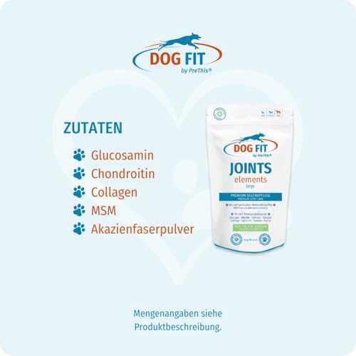 DOG FIT by PreThis® Joints Elements für Hunde I Mit Glucosamin, Chondroitin, MSM & Kollagen I Ohne künstliche Zusätze (Large ab 25 kg)