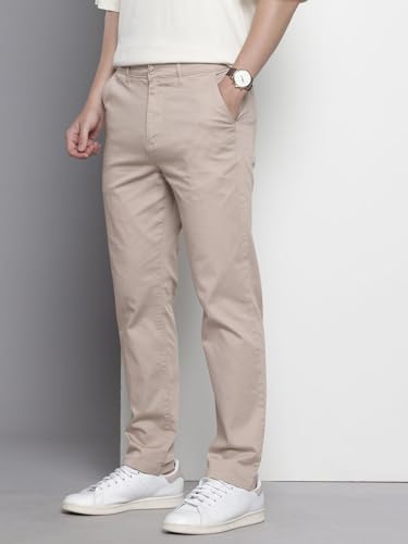 Image of The Indian Garage Co Men Regular Fit Solid Mid-Rise Stretchable Chinos
