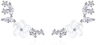 QUKE Cute 925 Sterling Silver Cubic Zirconia Crystal Plum Shape Wrap Ear Vine Climber Earrings For Women Girls