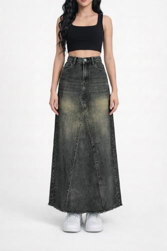 Image of ODDMONKEY Women High Waist Denim Skirt | Skirt for Women | Long Straight Fit Skirt |Long Skirt for Women