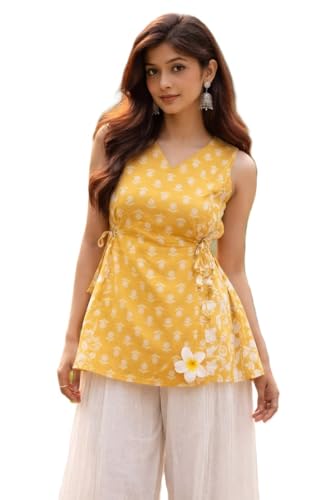 Image of Women's Red Floral Printed Sleeveless V-Neck Peplum Top, Casual Wear