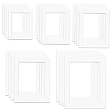 Picture Mounts for Frames 20 Pack, 5 Sizes White Photo Mount Mats Board for 4x6 5x7 6x8 8x10 & A4 Images, Posters, Paintings - Easy Install Frame Inserts to Enhance Display