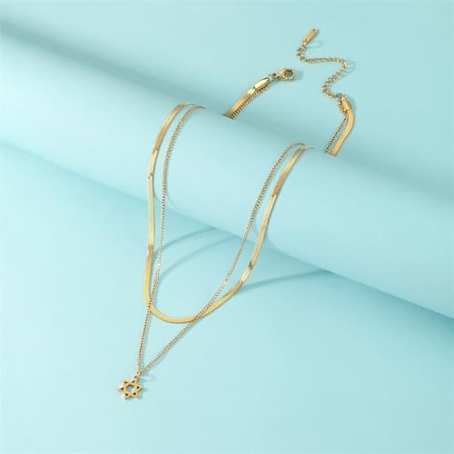 Collier étoile de David anti-ternissement en argent véritable à double rang