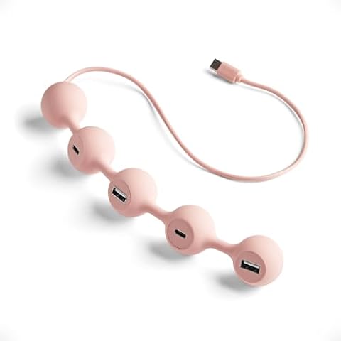 LEXON Peas HUB-C USB Hub with 2 USB-A and 2 USB-C Ports, Multiport USB Extender for MacBook, Ultrabooks and Tablets, USB C to USB Adaptor, Supports Charging and Data Transfer - Light Pink Cover