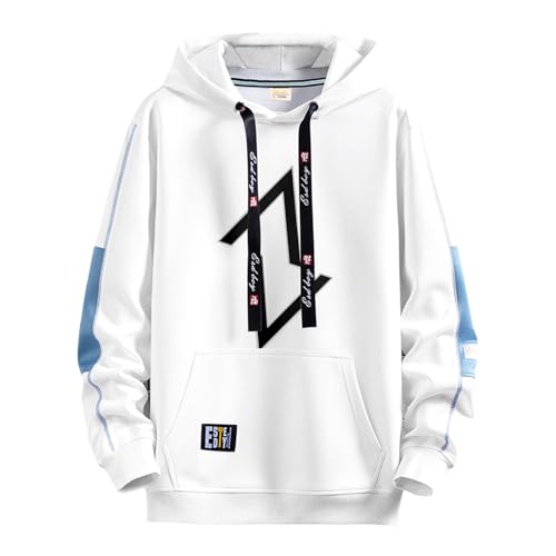 Zifipeoed Sweat à Capuche Homme Techwear Patchwork de Couleur Contrastée Sweatshirt Pull à Capuche Hip Hop Décontracté pour Hiver et Automne Blanc 5XL