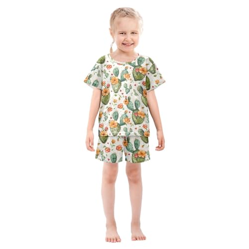 ALAZA Cactus Flowers Hearts Pajama Set Short Sleeve Sleepwear Soft Lounge Nightwear3