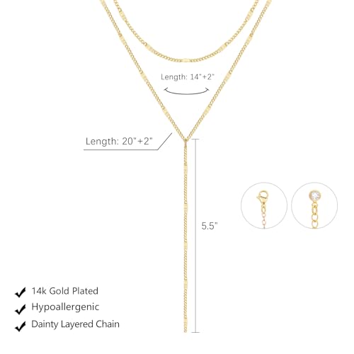 lariat gold necklace for women trendy dainty 14k gold platedsilver layered chain drop necklaces y-shaped necklace jewelry for women gifts