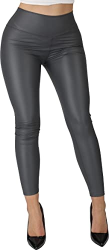 Giralin Damen Kunstlederhosen Skinny Fit Freizeithosen Figurbetonte Lederoptik Damenleggings Regular Waist Hose 200826 Grau L/XL Cover