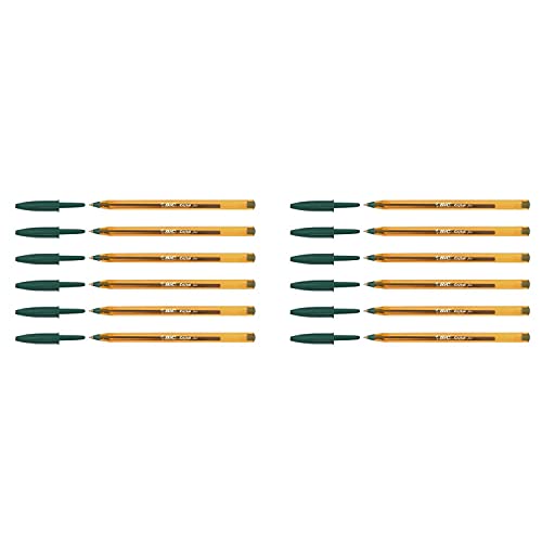 BIC – Lote de 12 bolígrafos «Cristal orange» de punta fina, color verde