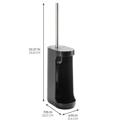 Image of iDesign Toilet Brush with Holder and Storage Compartment, Matte Black | For Bathroom, Shower