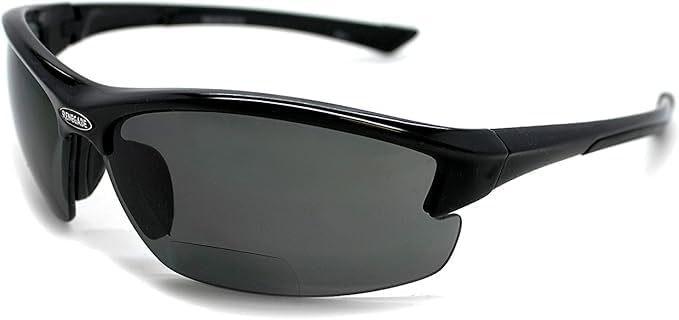 Patented Bifocal Polarized Reader Half Rim Men's Fishing Sunglasses 100% UV Protection with Microfiber Bag (Black Frame, Grey Lens - 613649, Bifocal +2.50)