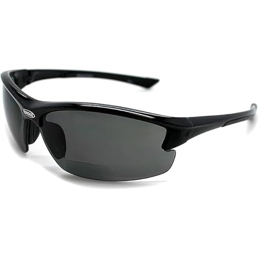 Renegade Patented Bifocal Polarized Reader Half Rim Men's Fishing Sunglasses 100% UV Protection with Microfiber Bag (Black Frame, Grey Lens - 613649, Bifocal +2.50)