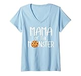 Womens Mama of The Monster Funny Women Choco Chip Cookie Party V-Neck T-Shirt