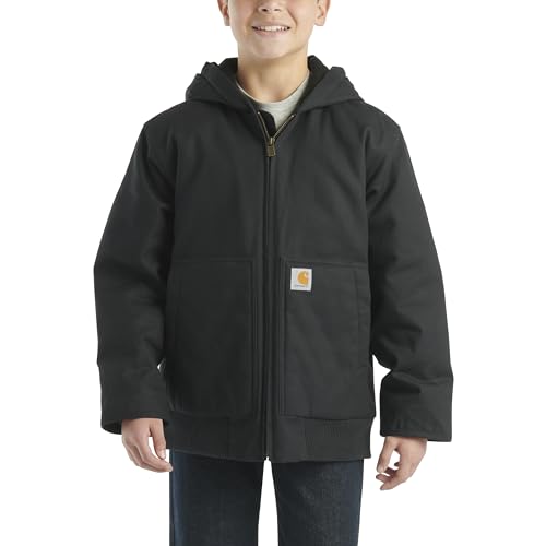 Image of Carhartt Boys' Flannel-Lined Hooded Canvas Insulated Zip-Up Jacket