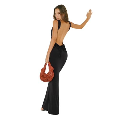 RARITYUS Women’s Elegant Satin Bow Maxi Dress Sexy Cowl Neck Backless Wedding Guest Dress Cocktail Party Evening Gown3