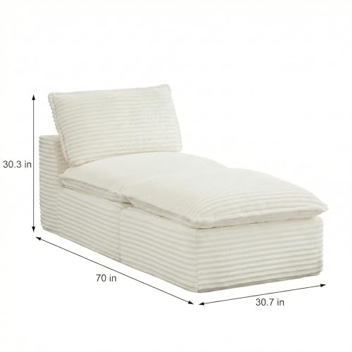 Image of Modular Sectional Sofa Add-On Set - Corduroy Middle Seat & Ottoman, Convertible Armless Chair with Footstool, DIY Expansion Module for Living Room, Bedroom, Apartment